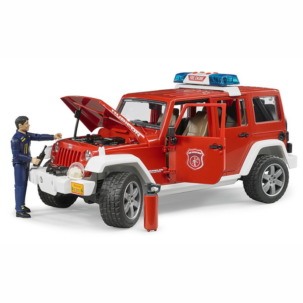 Load image into Gallery viewer, BRUDER Jeep Wrangler Rubicon Fire Dept with Fireman 1:16