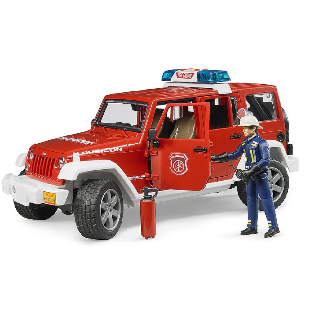 Load image into Gallery viewer, BRUDER Jeep Wrangler Rubicon Fire Dept with Fireman 1:16