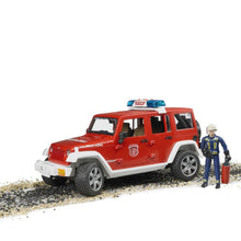 Load image into Gallery viewer, BRUDER Jeep Wrangler Rubicon Fire Dept with Fireman 1:16