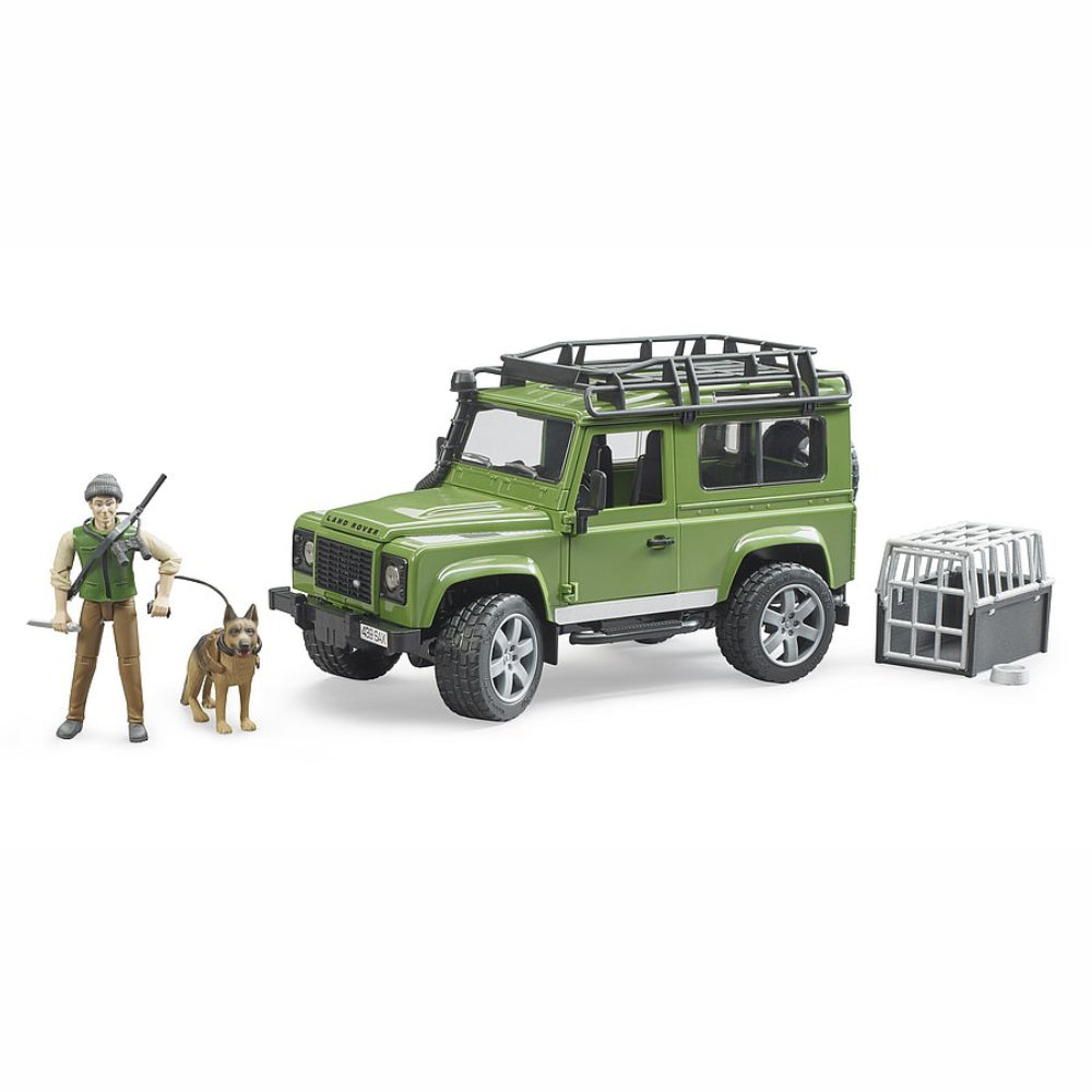 Load image into Gallery viewer, BRUDER Land Rover Defender with forest ranger and dog 1:16