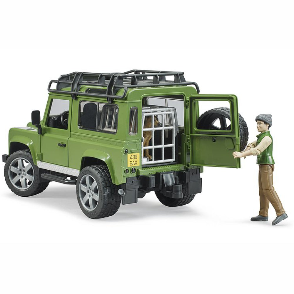 Load image into Gallery viewer, BRUDER Land Rover Defender with forest ranger and dog 1:16