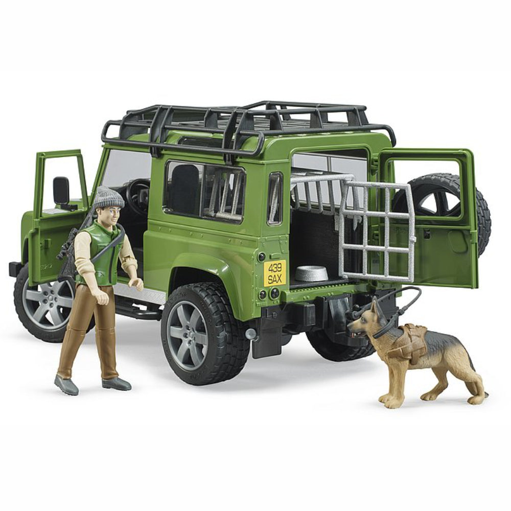 Load image into Gallery viewer, BRUDER Land Rover Defender with forest ranger and dog 1:16