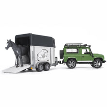 Load image into Gallery viewer, BRUDER Land Rover Defender with Horse Trailer 1:16