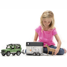Load image into Gallery viewer, BRUDER Land Rover Defender with Horse Trailer 1:16