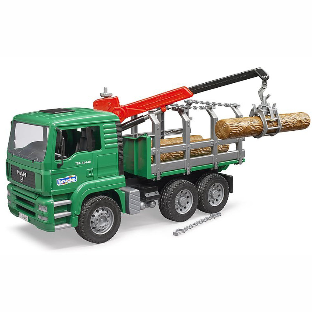 Load image into Gallery viewer, BRUDER MAN TGA Timber Truck w/Loading Crane &amp; 3 Trunks 1:16