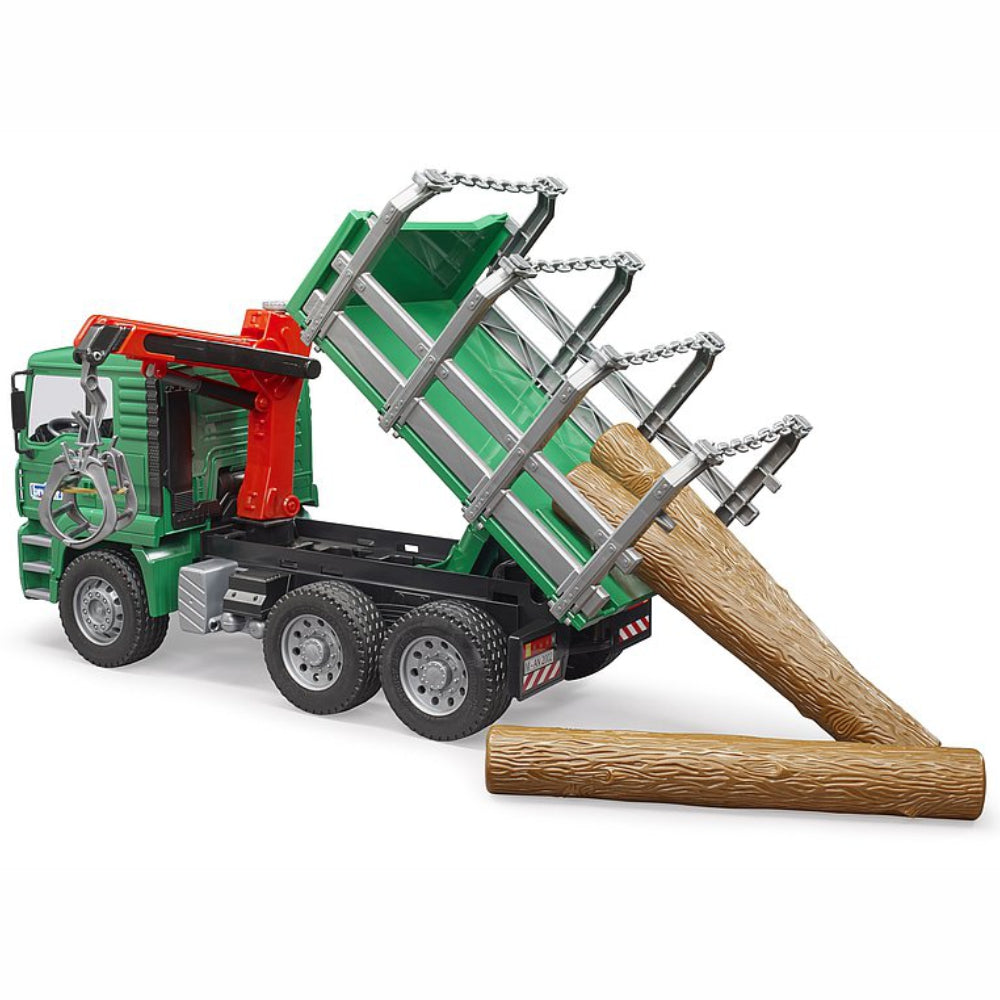 Load image into Gallery viewer, BRUDER MAN TGA Timber Truck w/Loading Crane &amp; 3 Trunks 1:16