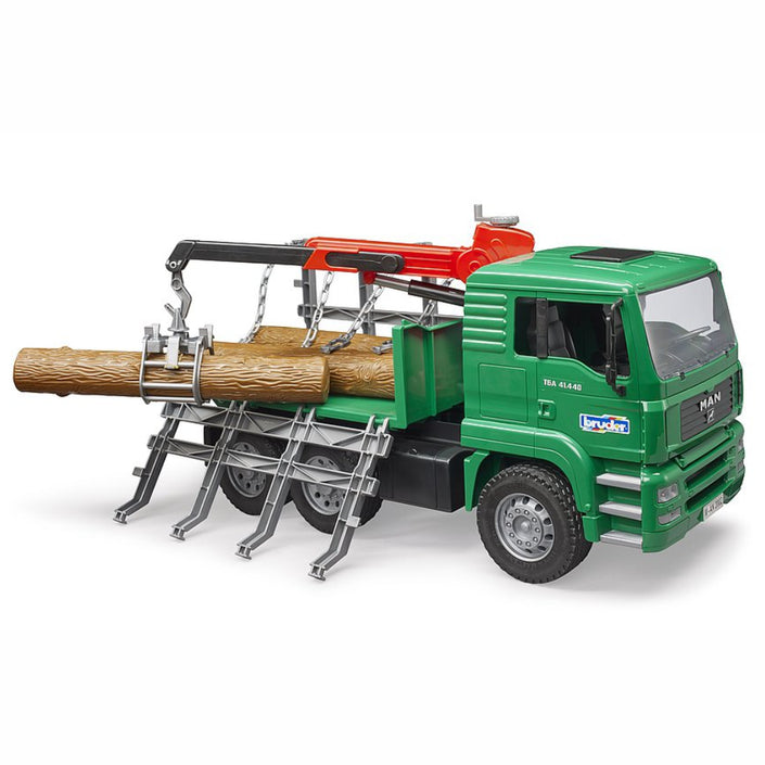BRUDER MAN TGA Timber Truck w/Loading Crane & 3 Trunks 1:16