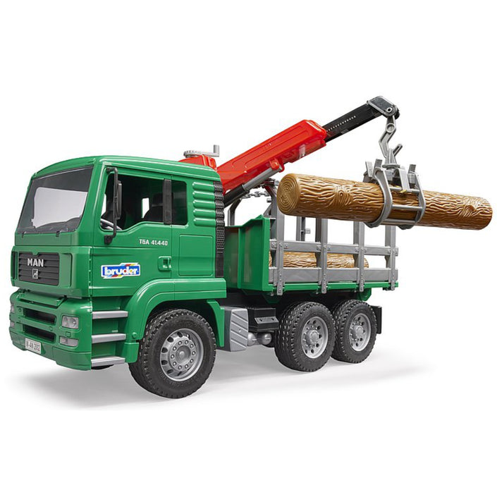 BRUDER MAN TGA Timber Truck w/Loading Crane & 3 Trunks 1:16