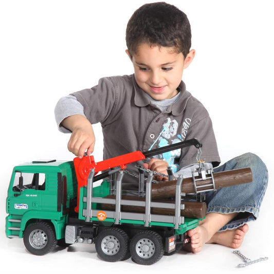 BRUDER MAN TGA Timber Truck w/Loading Crane & 3 Trunks 1:16