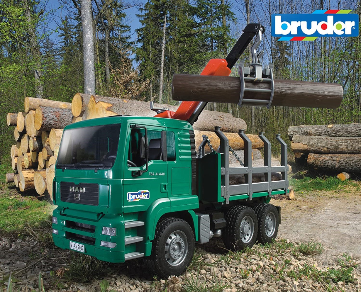 Load image into Gallery viewer, BRUDER MAN TGA Timber Truck w/Loading Crane &amp; 3 Trunks 1:16