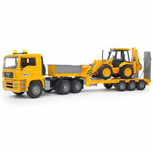 Load image into Gallery viewer, BRUDER MAN TGA Low loader truck with JCB Backhoe loader 1:16