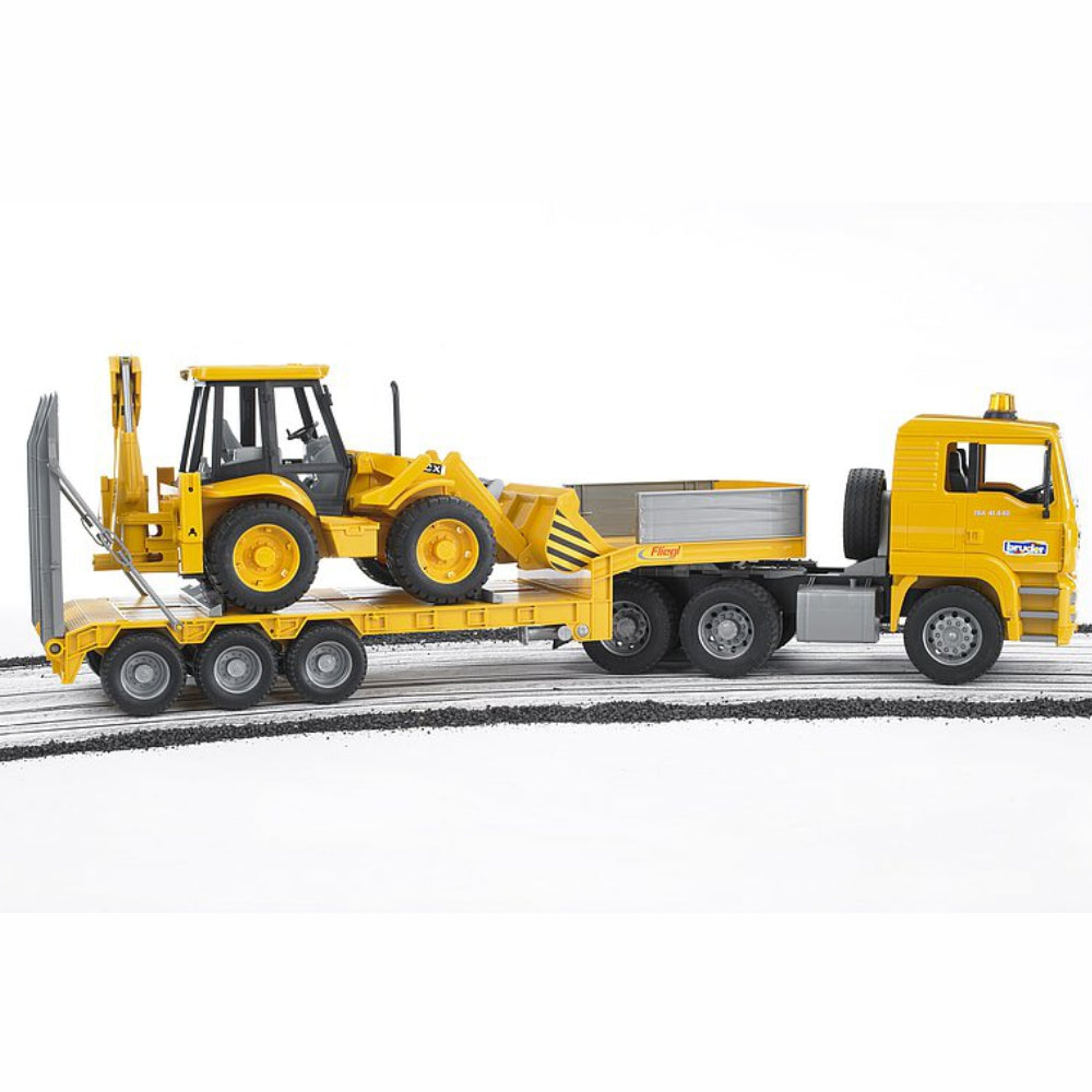 Load image into Gallery viewer, BRUDER MAN TGA Low loader truck with JCB Backhoe loader 1:16