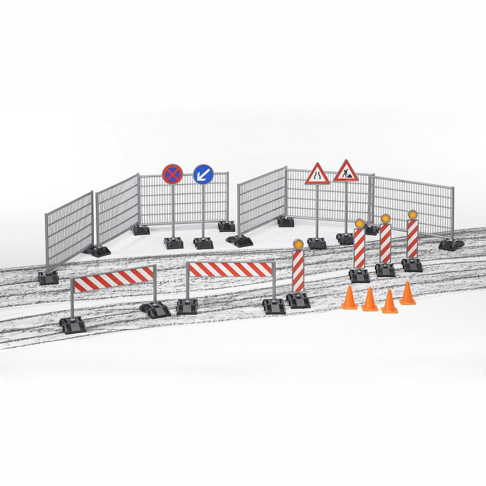 Load image into Gallery viewer, BRUDER 1:16 Bworld Construction Accessory Set: Fencing &amp; Hazard Signs