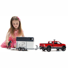 Load image into Gallery viewer, BRUDER RAM 2500 Power Wagon with horse trailer and horse 1:16