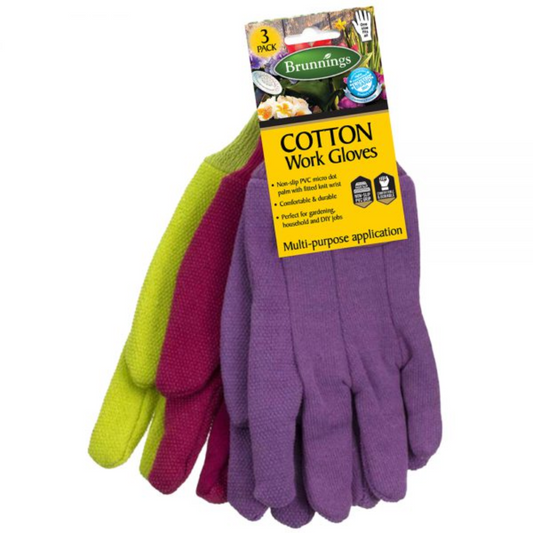 BRUNNINGS Cotton Work Gloves - 3 Pack
