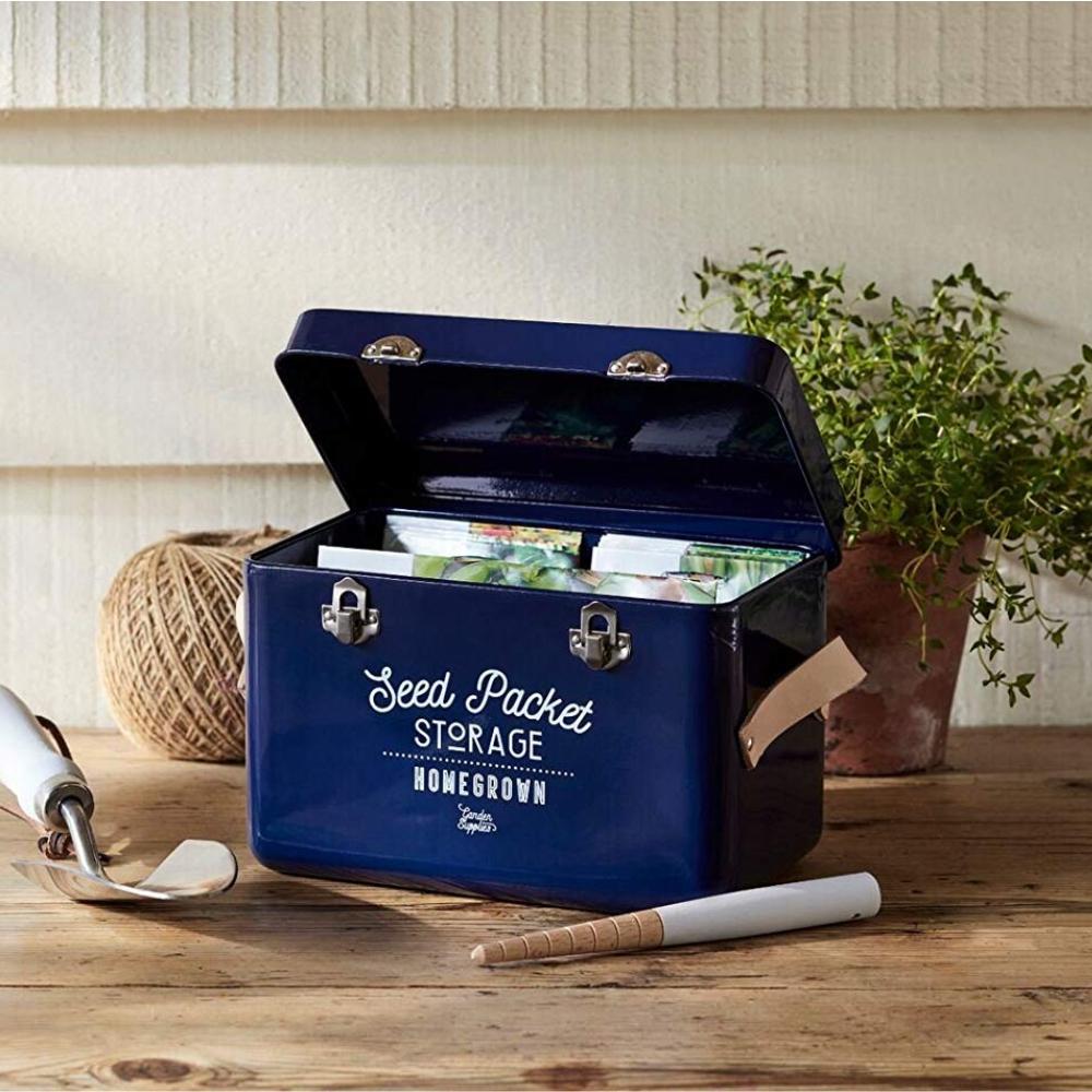 Load image into Gallery viewer, BURGON &amp; BALL Leather Handled Seed Packet Storage Tin - Atlantic Blue