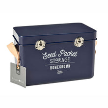 Load image into Gallery viewer, BURGON &amp; BALL Leather Handled Seed Packet Storage Tin - Atlantic Blue
