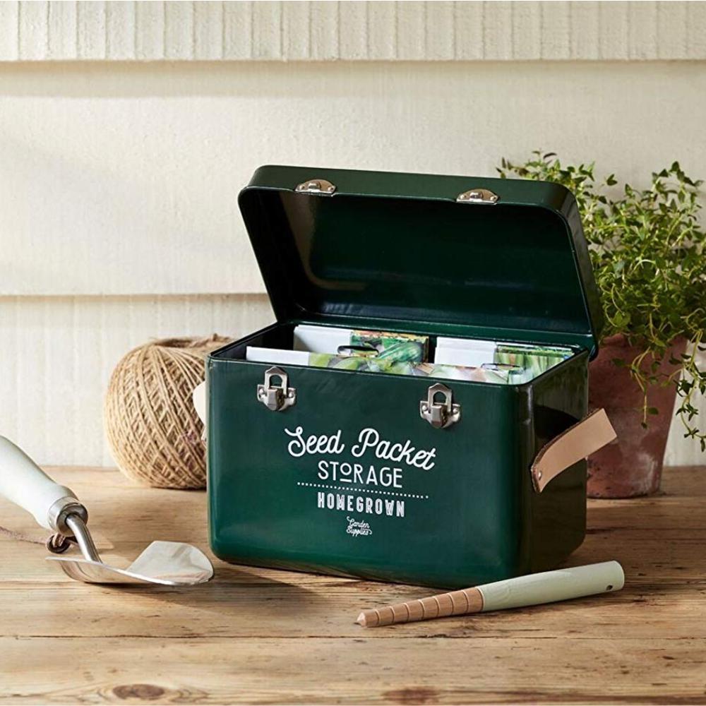 Load image into Gallery viewer, BURGON &amp; BALL Leather Handled Seed Packet Storage Tin - Frog Green