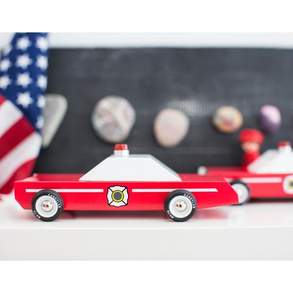 Load image into Gallery viewer, CANDYLAB Fire Chief Wooden Toy Car