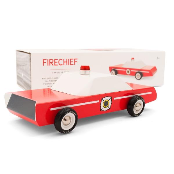 Load image into Gallery viewer, CANDYLAB Fire Chief Wooden Toy Car