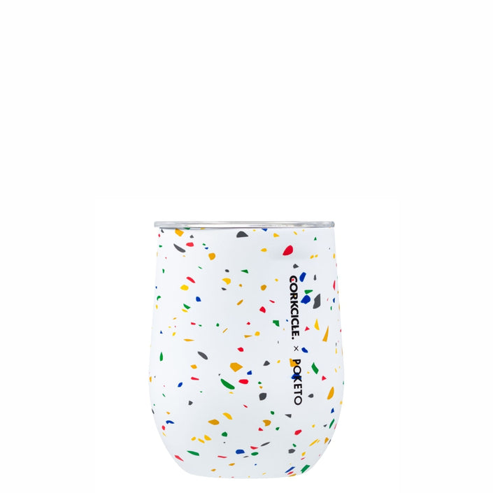 CORKCICLE x POKETO Stainless Steel Insulated Stemless Glass 12oz (355ml) - White Terrazzo **CLEARANCE**