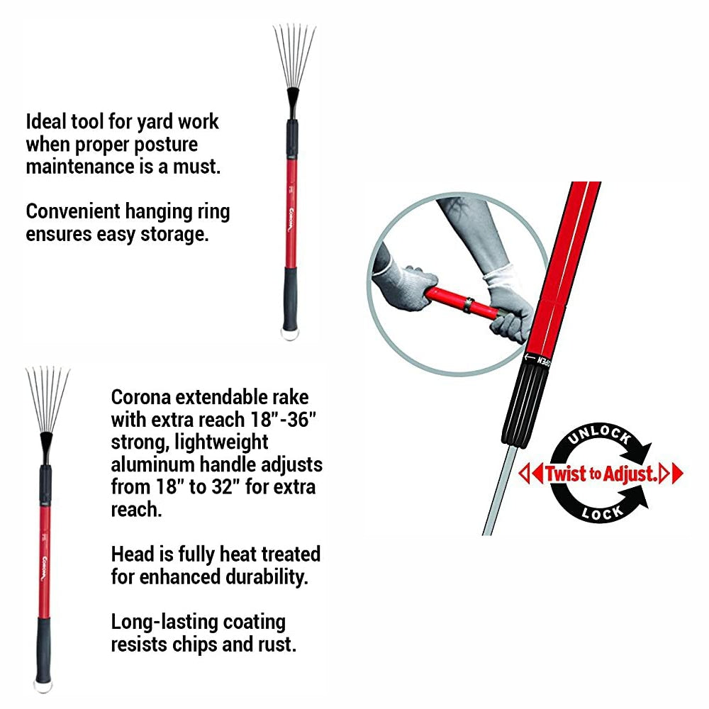 CORONA ExtendaHANDLE Lightweight Flat-Tine Garden Rake