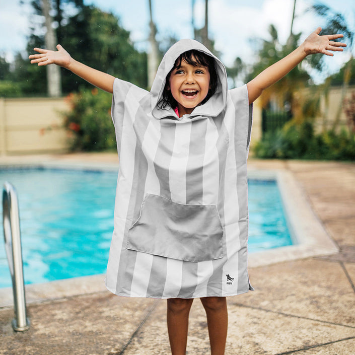 DOCK & BAY Quick-dry Kids Poncho Hooded Towel 100% Recycled Mini Cabana - Goa Grey
