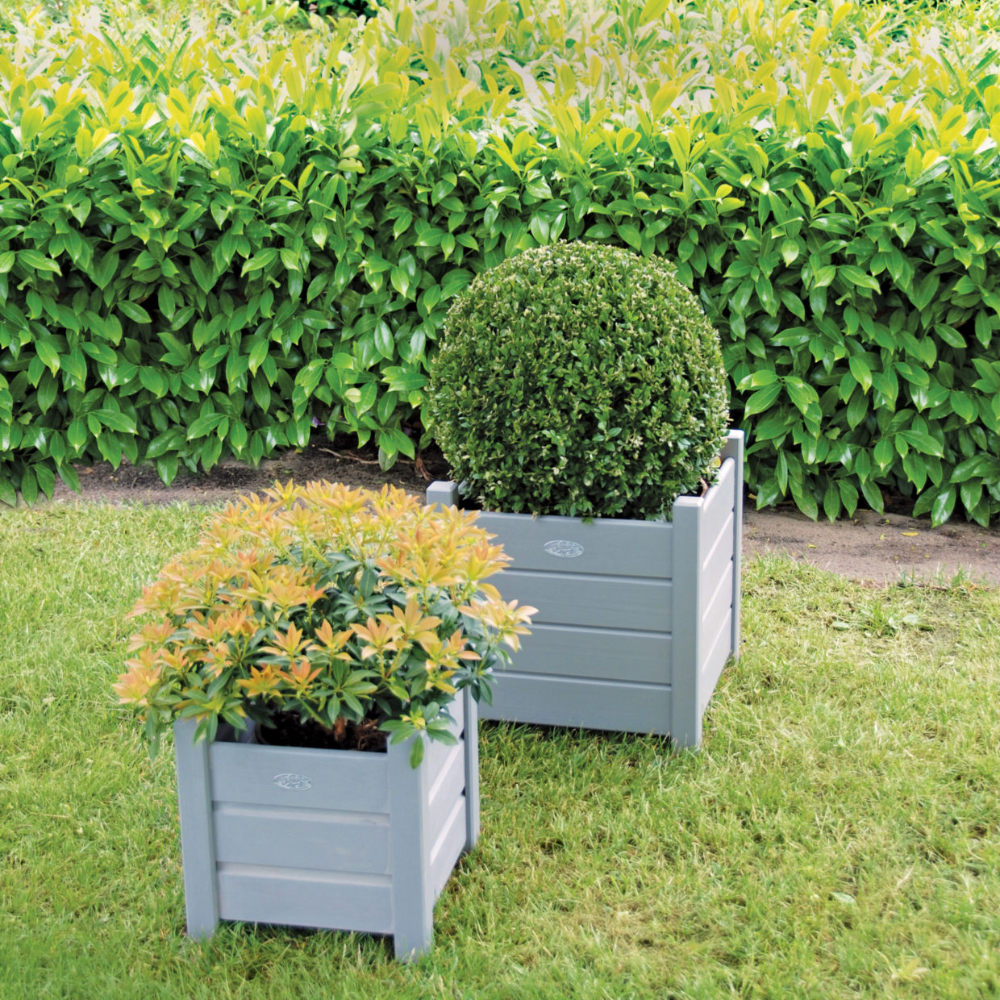 Load image into Gallery viewer, ESSCHERT DESIGN Wooden Square Planter Grey - Set of 2