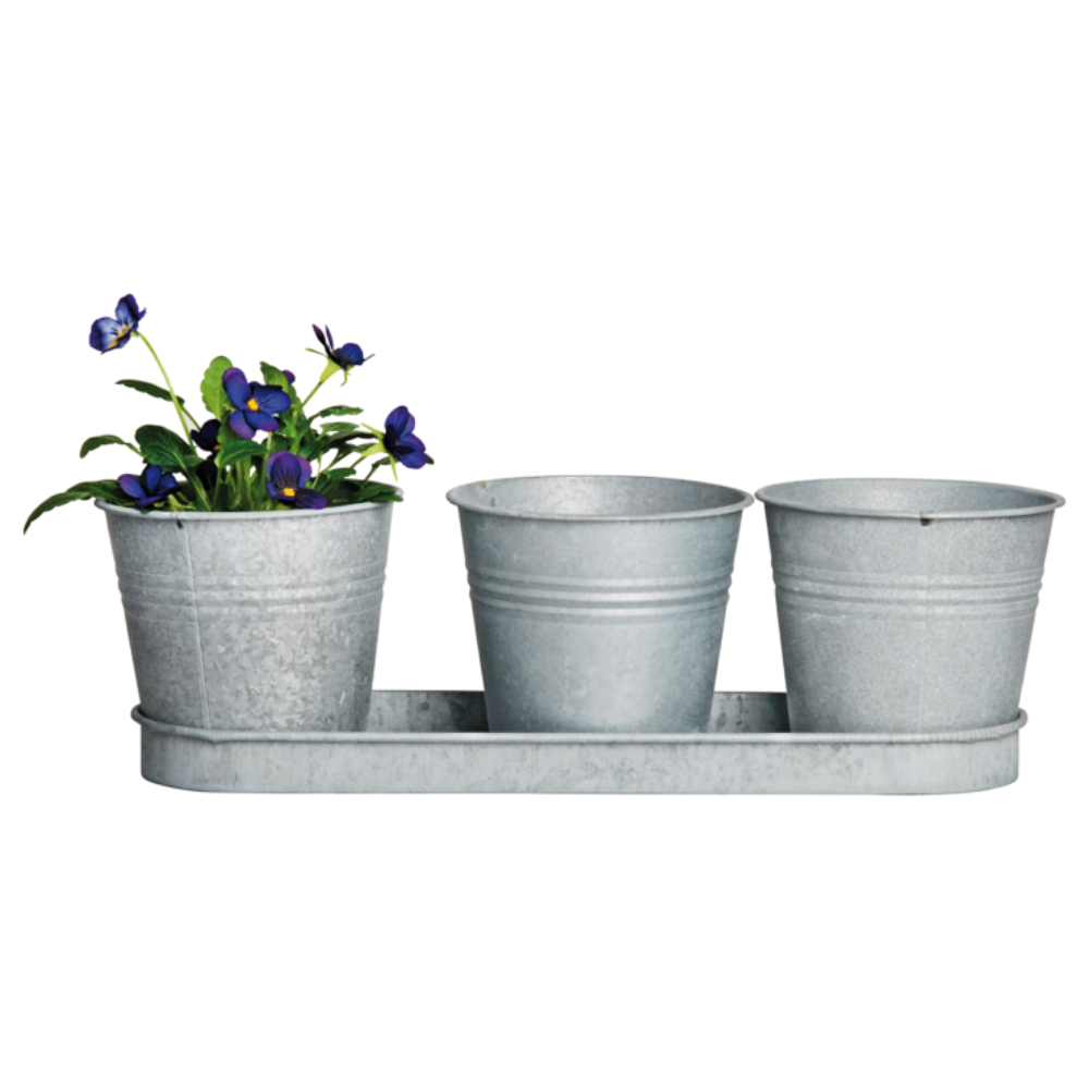 Load image into Gallery viewer, ESSCHERT DESIGN Aged Zinc Pot Set With Tray