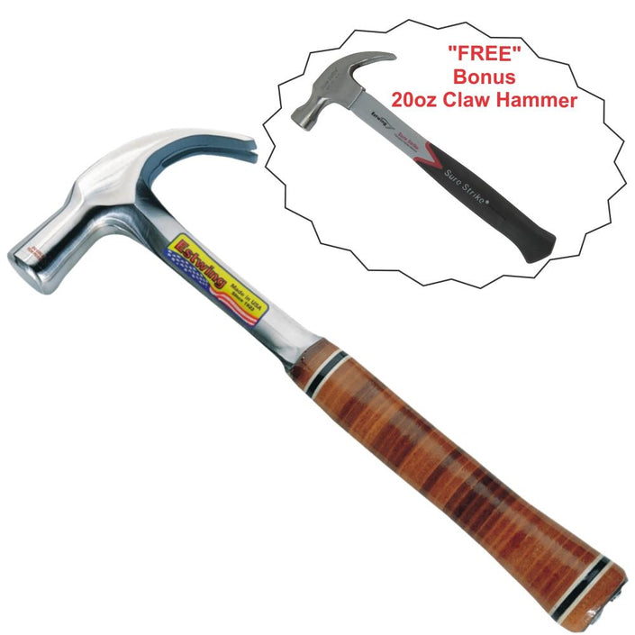 ESTWING 24oz Claw Hammer - Leather grip - Combo with free 20oz Hammer