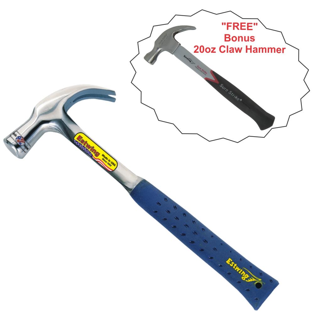 Load image into Gallery viewer, ESTWING 24oz Claw Hammer - SHOCK REDUCTION GRIP - Combo with Free 20oz Hammer