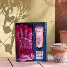 Load image into Gallery viewer, HEATHCOTE &amp; IVORY x MORRIS &amp; CO Dove &amp; Rose Gardening Gloves with White Iris &amp; Amber Hand Cream