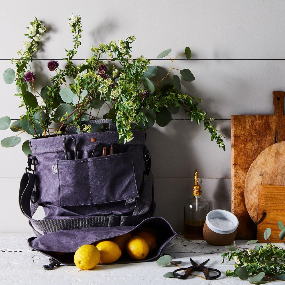 Load image into Gallery viewer, BAREBONES Harvesting &amp; Gathering Bag Waxed Canvas - Slate Gray