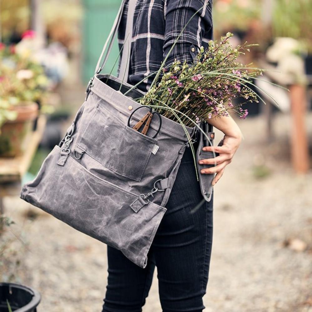 Load image into Gallery viewer, BAREBONES Harvesting &amp; Gathering Bag Waxed Canvas - Slate Gray