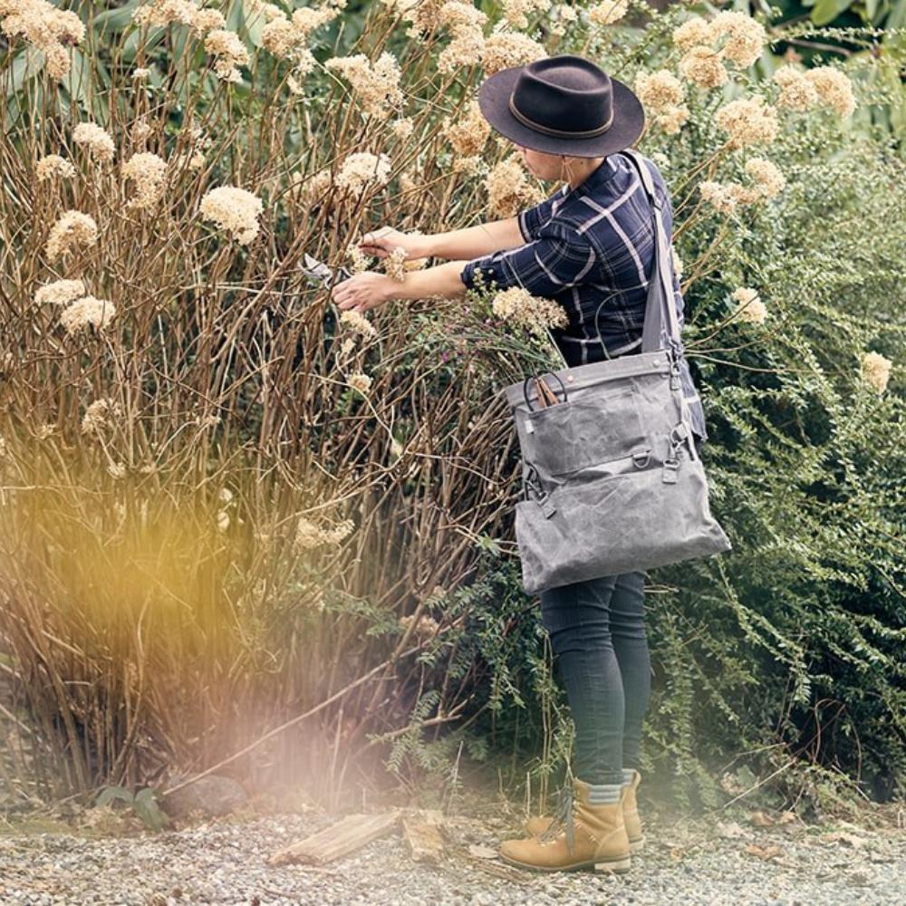 Load image into Gallery viewer, BAREBONES Harvesting &amp; Gathering Bag Waxed Canvas - Slate Gray