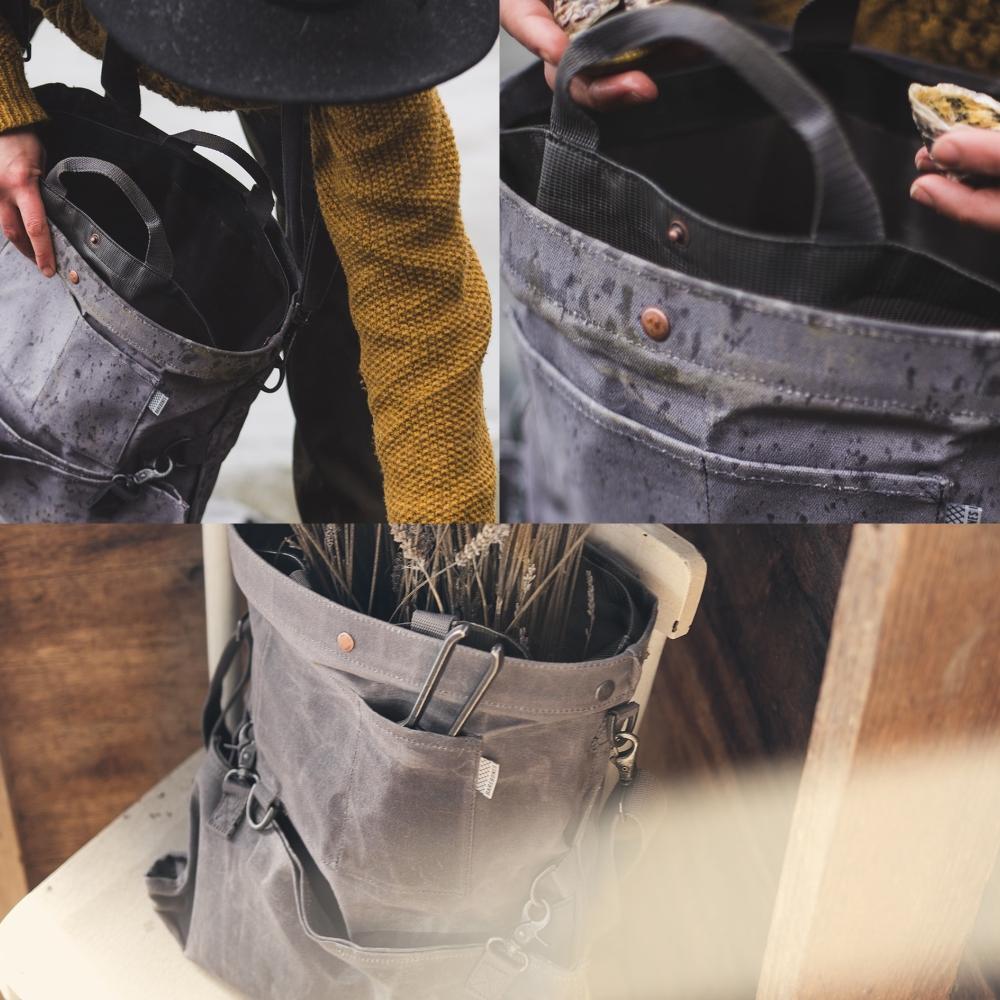 Load image into Gallery viewer, BAREBONES Harvesting &amp; Gathering Bag Waxed Canvas - Slate Gray