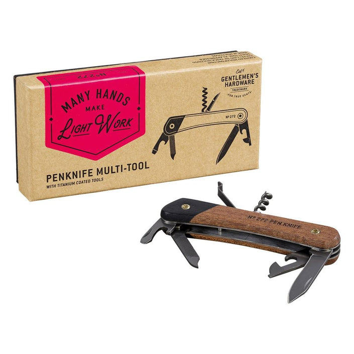 GENTLEMENS HARDWARE  Pen Knife Pocket Multi-Tool Wood Handle w/ Titanium Coated Stainless Steel Tools