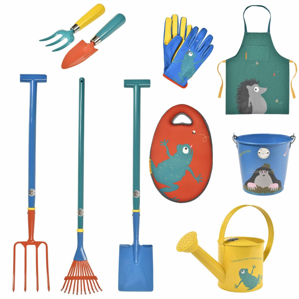 Load image into Gallery viewer, NATIONAL TRUST x BURGON &amp; BALL Childrens Gardening Set - Mini Landscaper - Frog Gloves &amp; Frog Kneeler