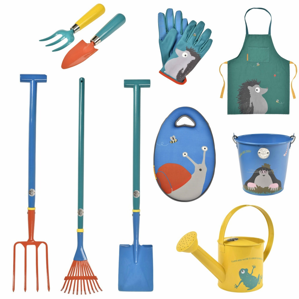 Load image into Gallery viewer, NATIONAL TRUST x BURGON &amp; BALL Childrens Gardening Set - Mini Landscaper - Hedgehog Gloves &amp; Snail Kneeler