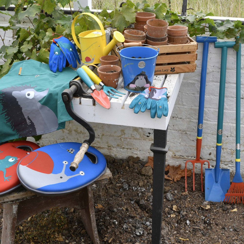 Load image into Gallery viewer, NATIONAL TRUST x BURGON &amp; BALL Childrens Gardening Set - Mini Landscaper - Frog Gloves &amp; Frog Kneeler