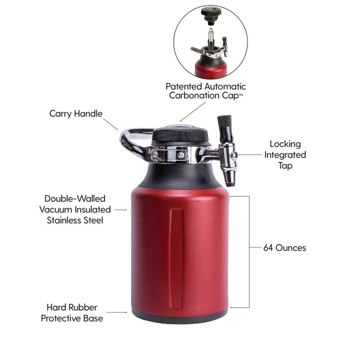 GROWLERWERKS UKEG GO 64 Carbonated Insulated Growler - Chilli Red