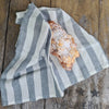 MARC OLIVER Grey White Ticking Stripe Stonewashed Pure Linen Napkin 50cm x 50cm - 4 pack **CLEARANCE**