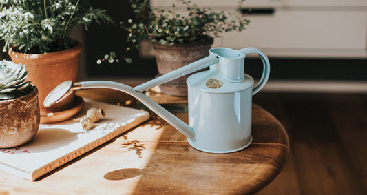 HAWS Gift Boxed Metal Indoor Plant Watering Can 'The Rowley Ripple' 2 Pint (1 Litre) - Duck Egg Blue