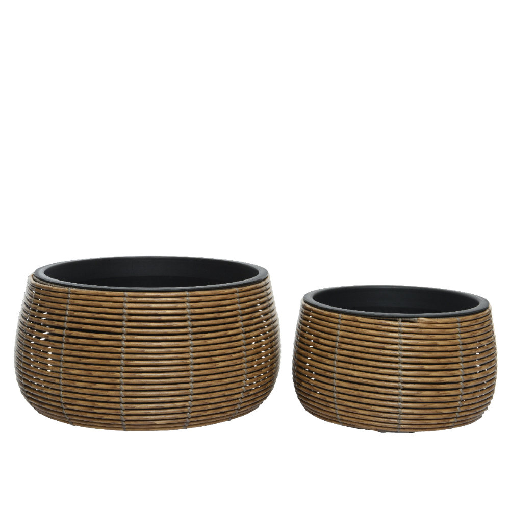 Load image into Gallery viewer, KAEMINGK Wicker Low Planter Round - Set of 2