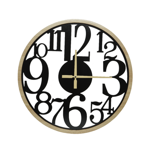 KAEMINGK Matte Black and Timber Clock With Numerals **Limited Stock**