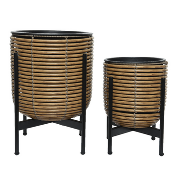 KAEMINGK Wicker Planter On Stand Round - Set of 2 **Limited Stock**
