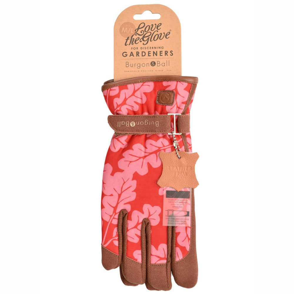 Load image into Gallery viewer, BURGON &amp; BALL Love the Glove Gardening Gloves - Oak Leaf Poppy S/M - Pair