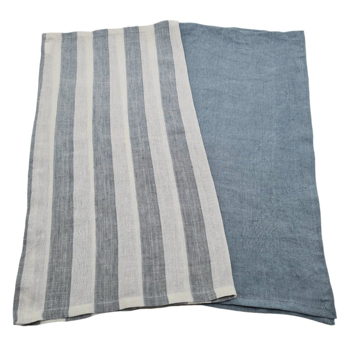 MARC OLIVER Grey White Ticking Stripe Stonewashed Pure Linen Napkin 50cm x 50cm - 4 pack **CLEARANCE**
