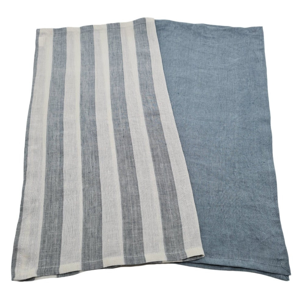 Load image into Gallery viewer, MARC OLIVER Grey White Ticking Stripe Stonewashed Pure Linen Napkin 50cm x 50cm - 4 pack **CLEARANCE**