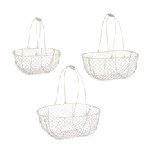 Load image into Gallery viewer, MARTHA&#39;S VINEYARD Rounded French Style Wire Harvesting Basket Trug - Set of 3 Small, Medium, Large (Silver)